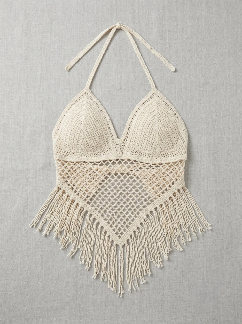 🍭2/30$ Crochet Fringe Halter Top in Cream
